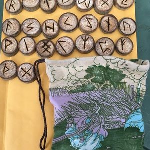 Handmade WoodBurned Aspen Runes with HandSewn Bag